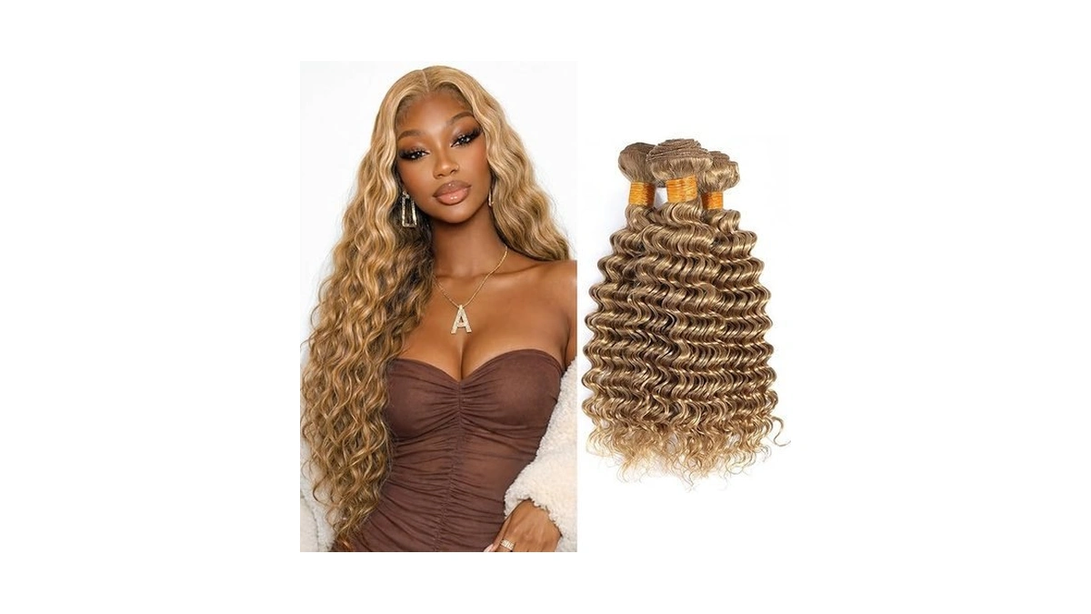 #27 Honey Blonde Deep Wave Human Hair Bundles 26 28
