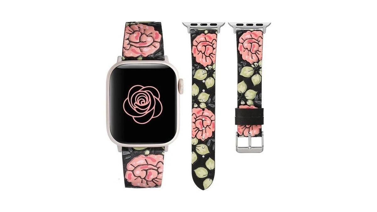 Moolia Floral Leather Band Compatible With Apple Watch Band 42/41/40/38mm