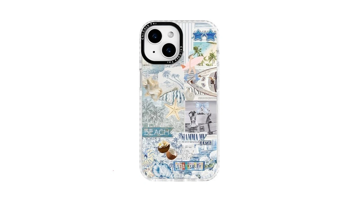 Chicasever For Iphone 14 Case, Nostalgic Beach Collage With Surfboard