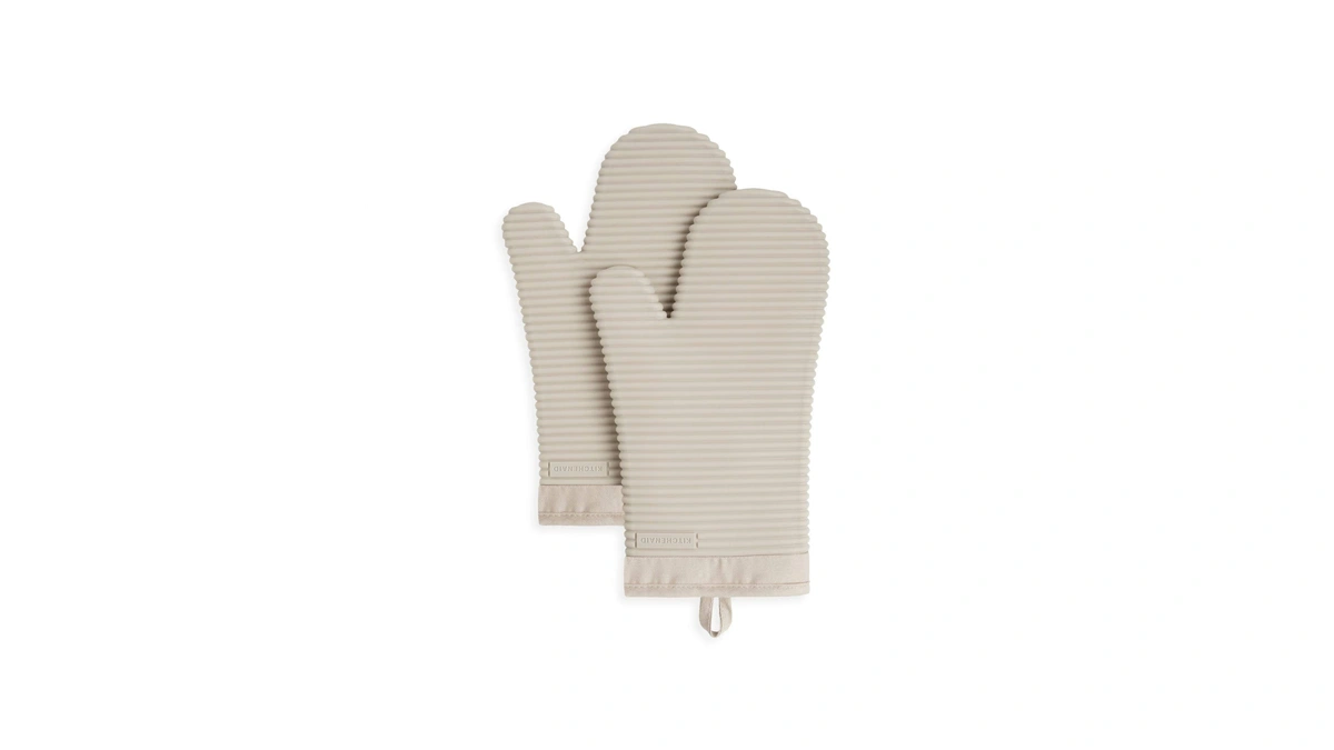 Kitchenaid Ribbed Soft Silicone Oven Mitt 2-pack Set, 7.5"x13", Milkshake