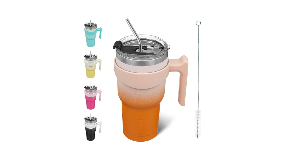 Bjpkpk 30 Oz Tumbler With Handle And Straw Stainless Steel