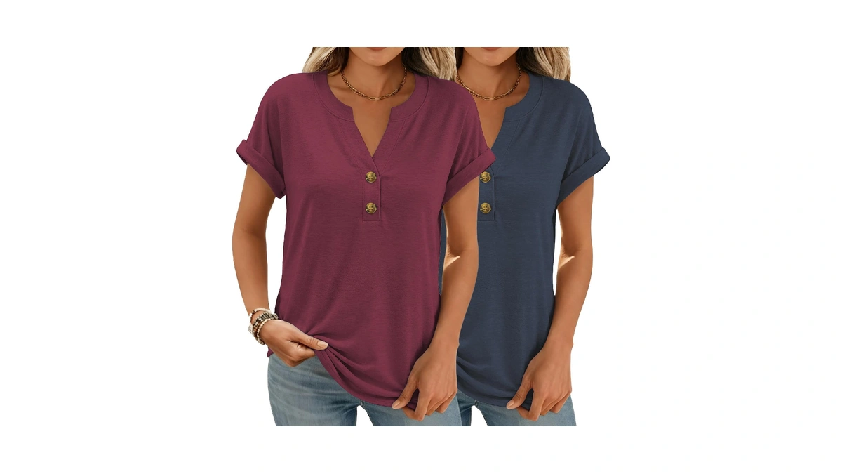 Women Tops Pack Shorts Sleeve Shirts Neck Hen...