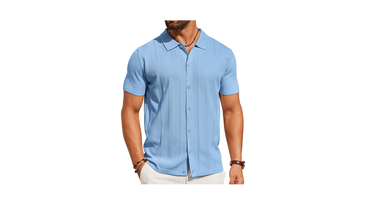 Coofandy Mens Knit Shirt Short Sleeve Button Down Shirts Casual