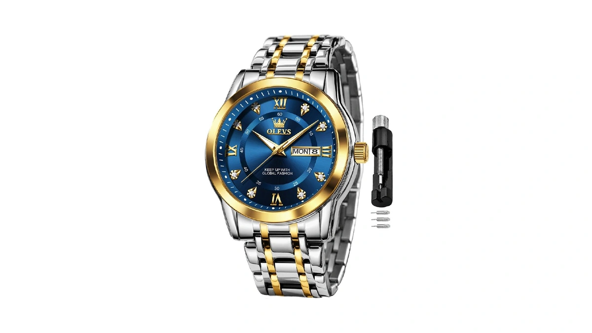 Olevs Blue Watch For Men Classic Business Dress Analog Quartz