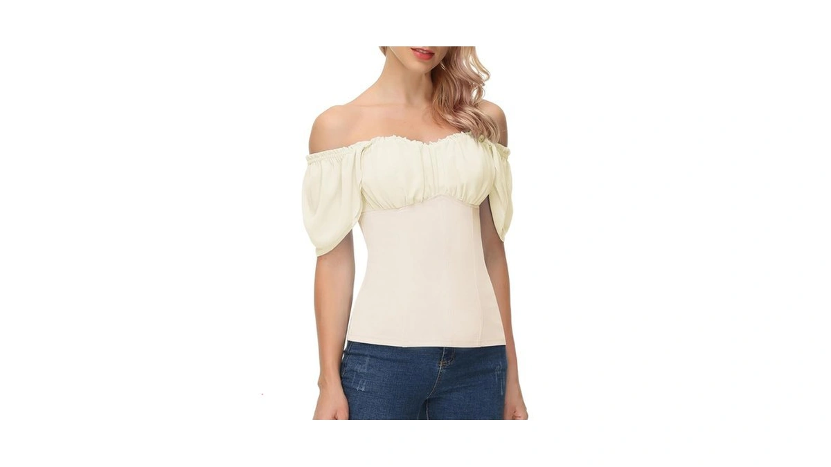 Women Renaissance Shirt Off Shoulder Flutter Short Sleeve Top Summer