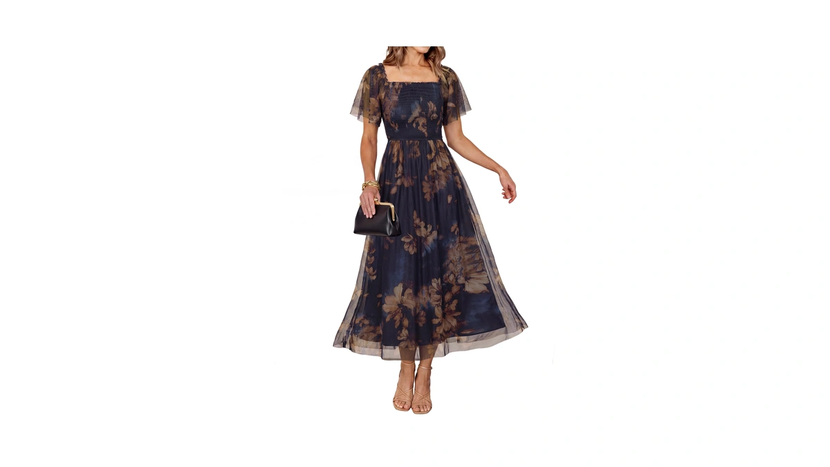 Simplee Womens Floral Maxi Dresses 2026 Summer Mesh Square Neck