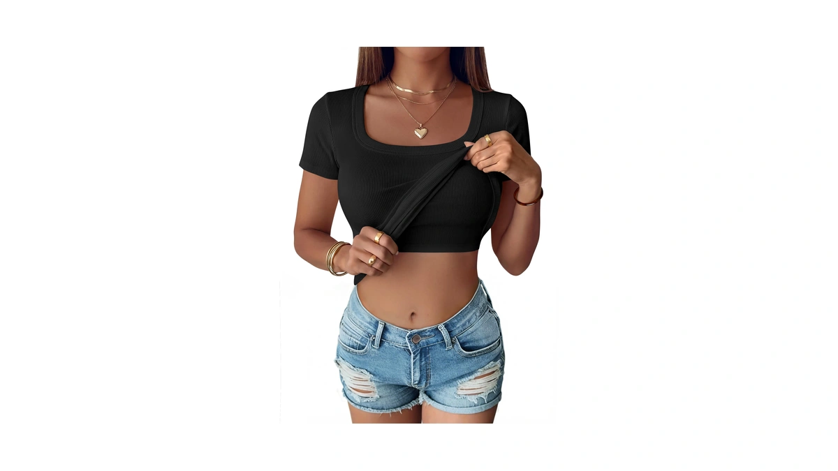 Anrabess Womens Short Sleeve Tops Built In Bra Summer T