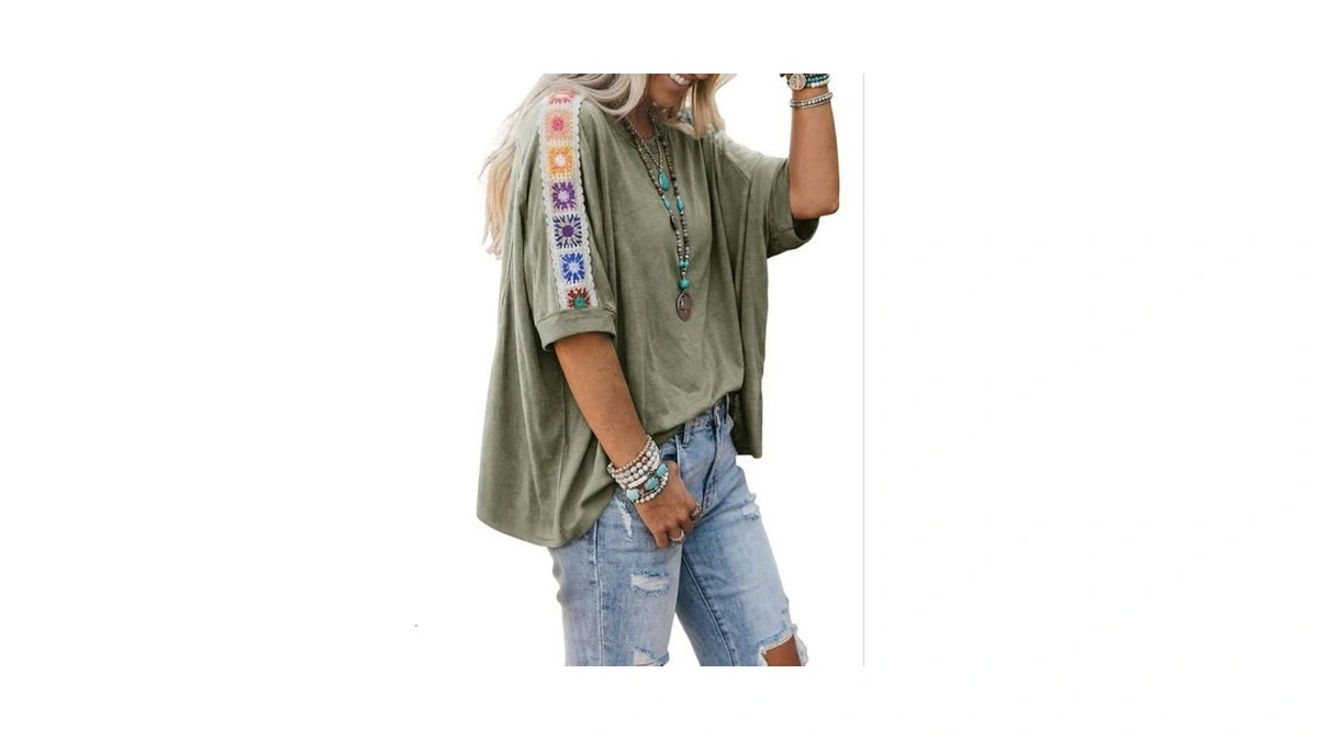 Dokotoo Womens Summer Boho Tops Oversize Short Sleeve Color Block