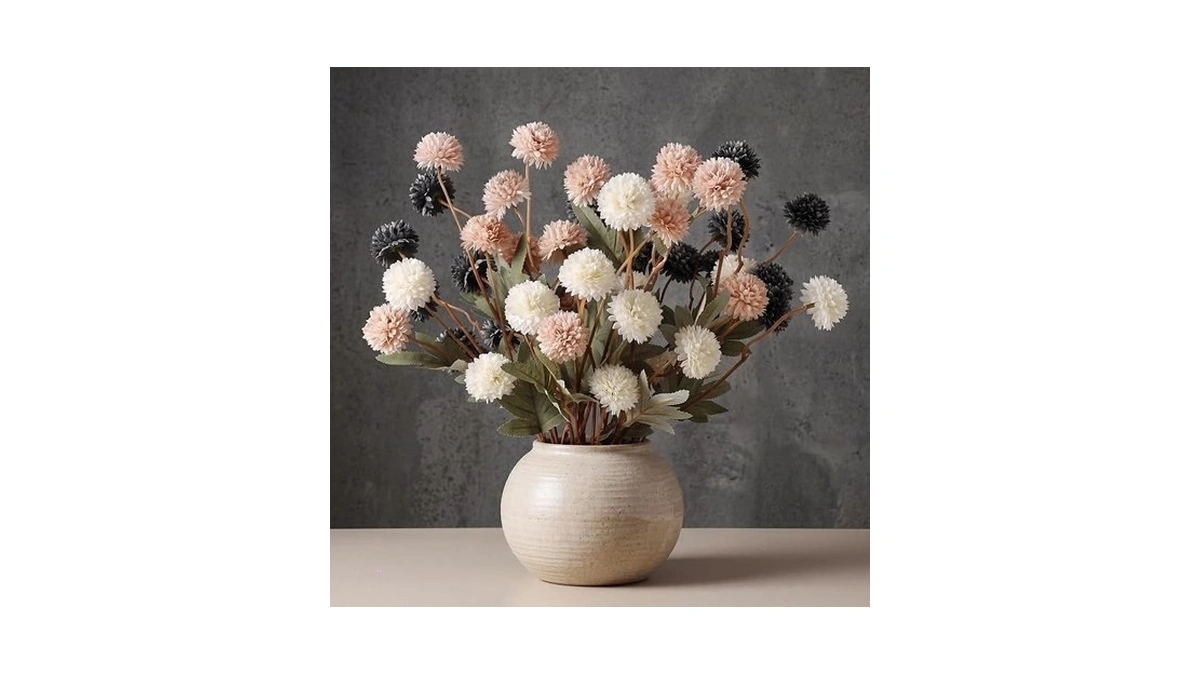 Cewor 10 Pcs Faux Silk Pompon Mum Artificial Flowers For