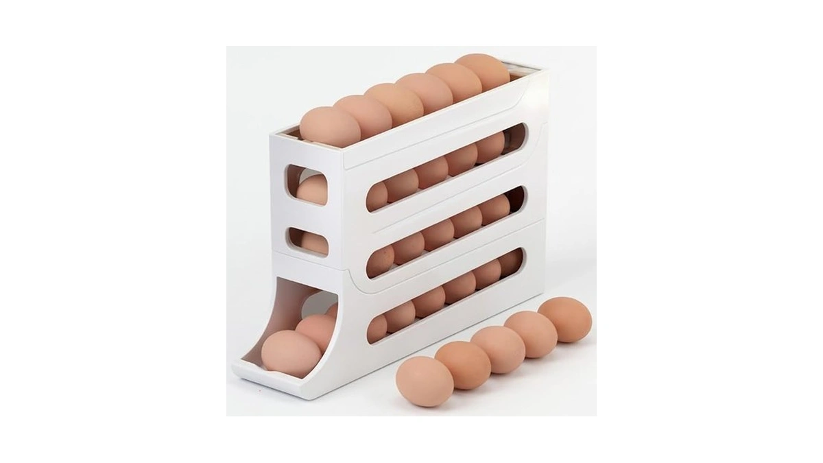 Fivveor 4 Tier Egg Roller Dispenser For Fridge, Automatic Rolling