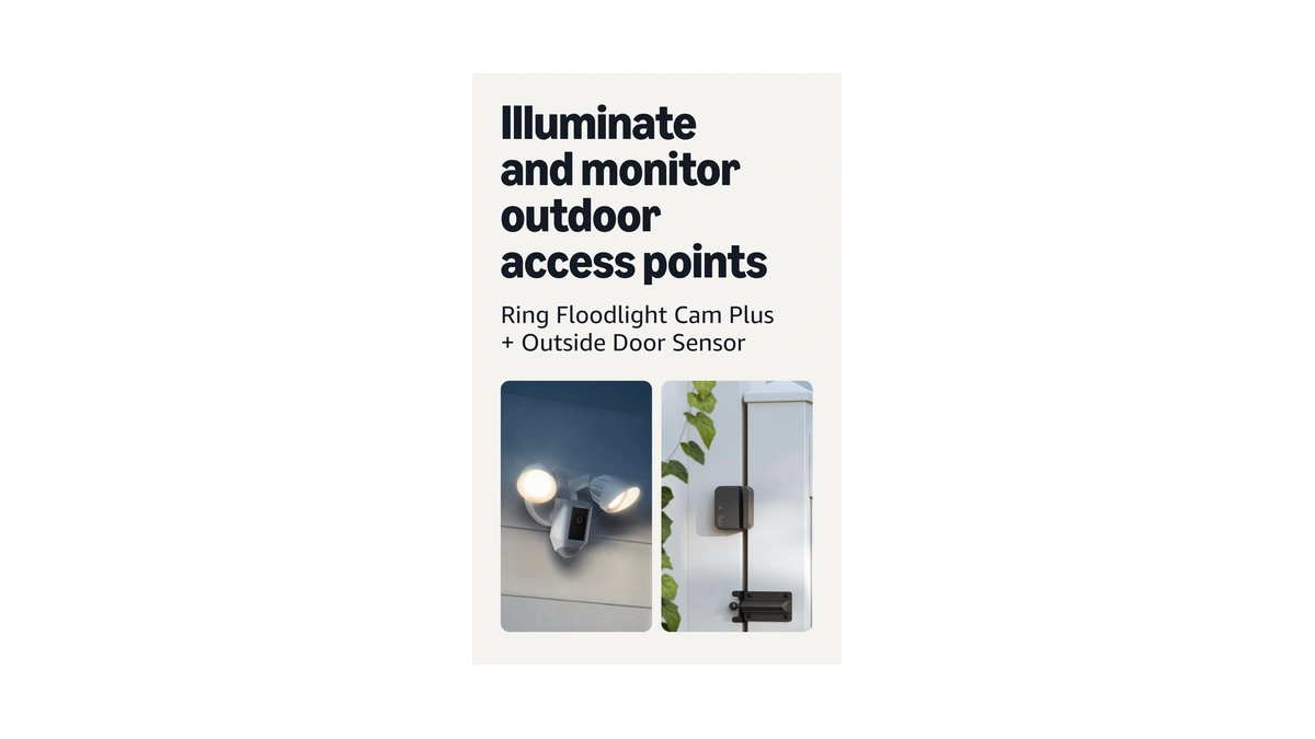 Ring Floodlight Cam Plus, Wired, White With Outside Door Sensor,