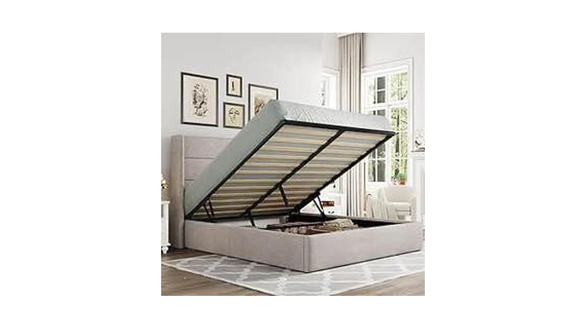 Allewie Queen Size Lift Up Storage Bed, Modern Wingback Headboard,