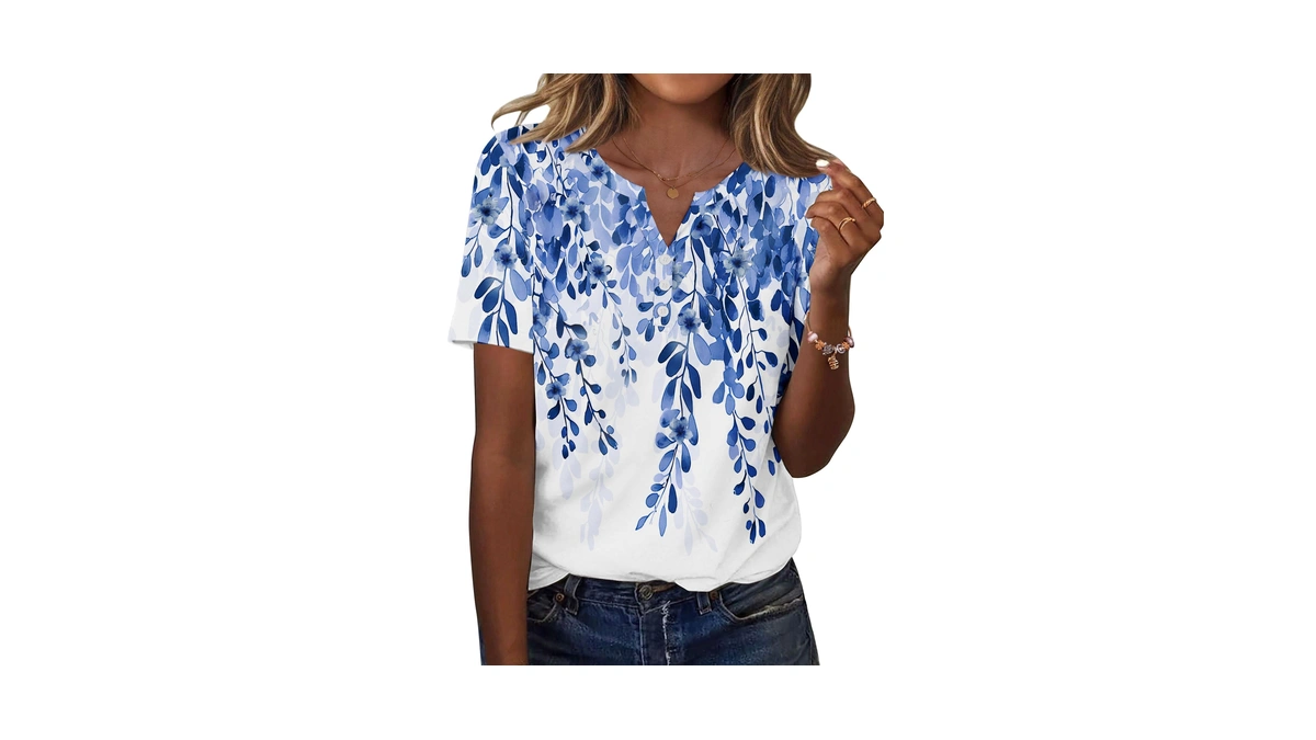 Zeagoo Womens Top Short Sleeve Tshirts V Neck Floral Blouses
