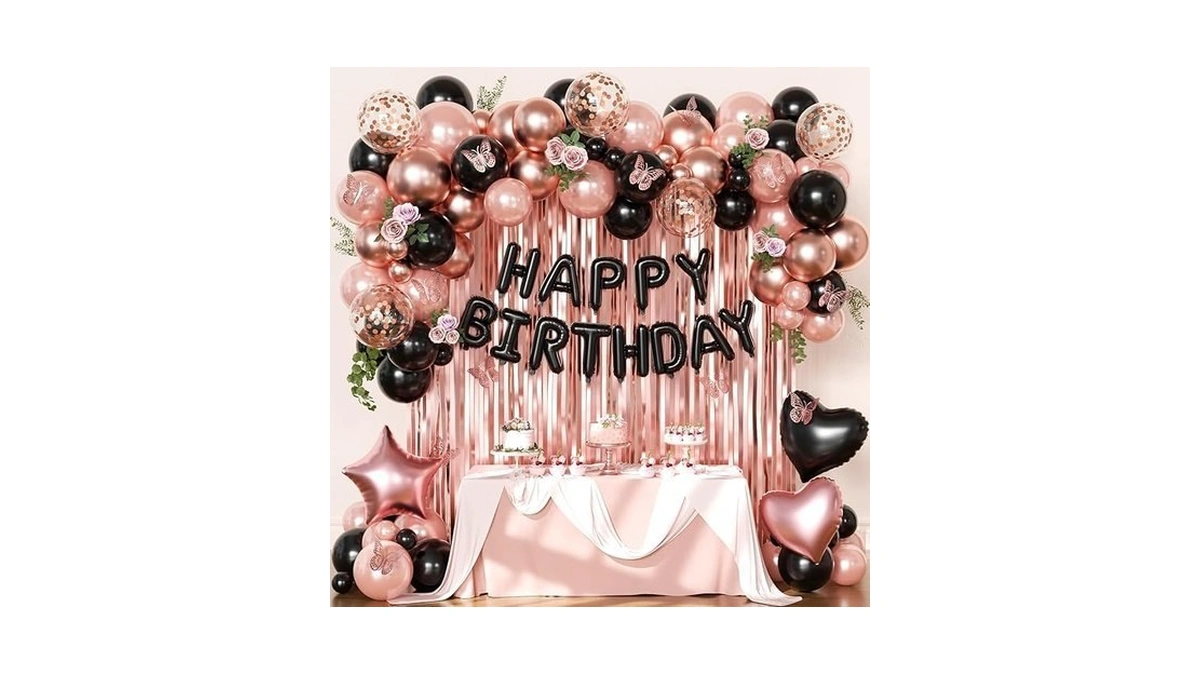 Rose Gold And Black Birthday Decorations For Women Girls, Pearl