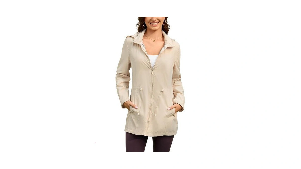 Modern Bubble Women's Rain Jacket Long Lightweight Hooded Windbreaker Raincoat