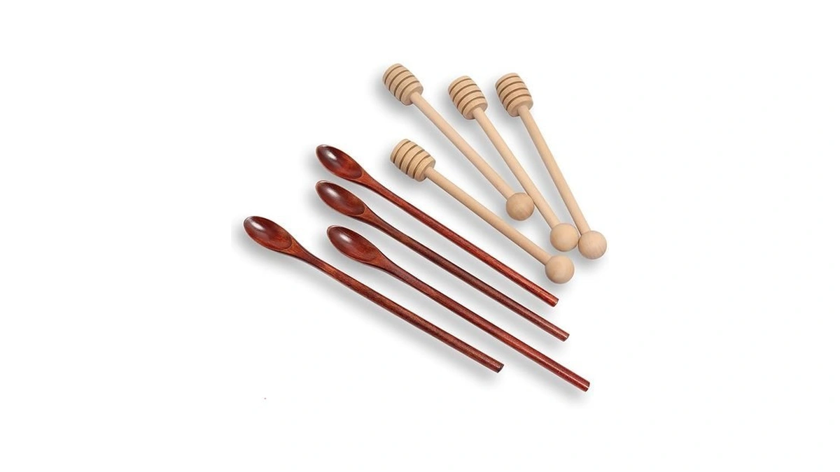 6.3inch Wooden Honey Dipper Sticks: Long Handle Coffee Stirring Spoons