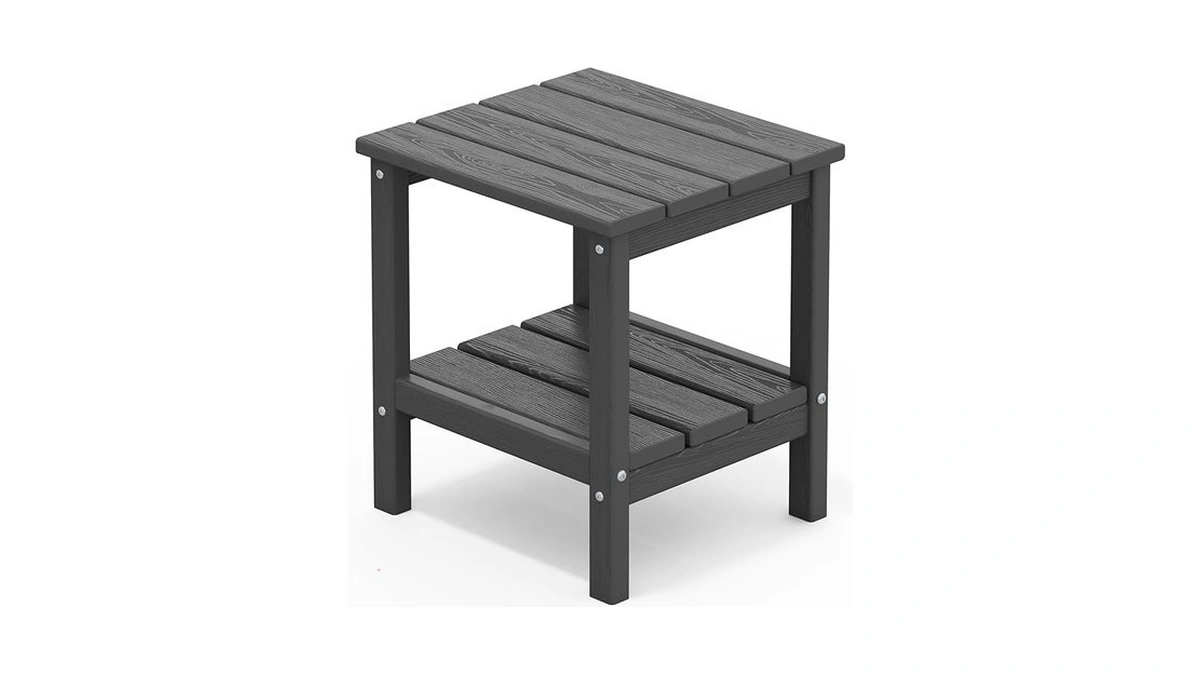 Serwall 2-tier Hdpe Outdoor Side Table, Weatherproof Rectangular Adirondack Side