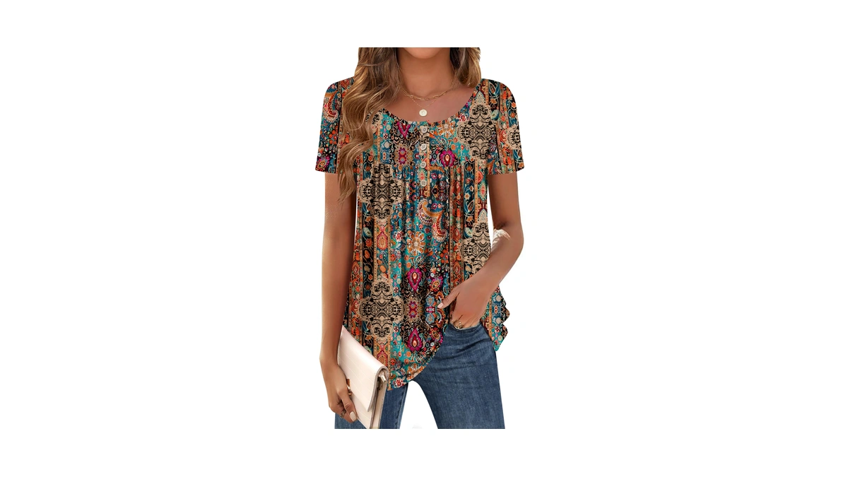 Zeagoo T Shirts For Women Short Sleeve Boho Floral Tops