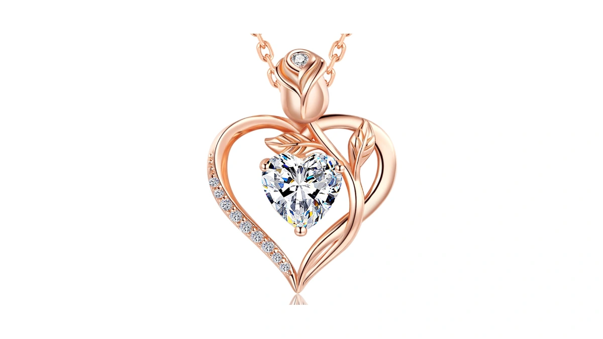 1.2ct Rose Heart Necklace Option Of Moissanite Or Lab-grown Sapphire