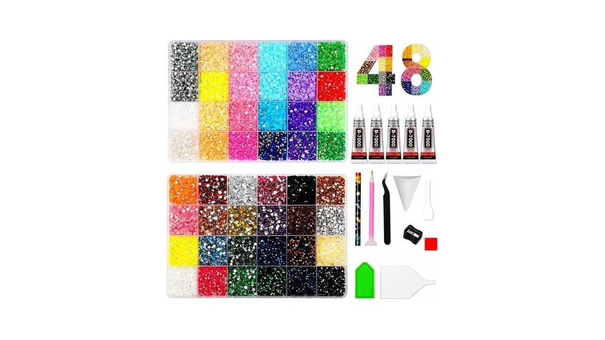 48000 Pcs Resin Rhinestones Kit For Crafts, 48 Colors 3mm