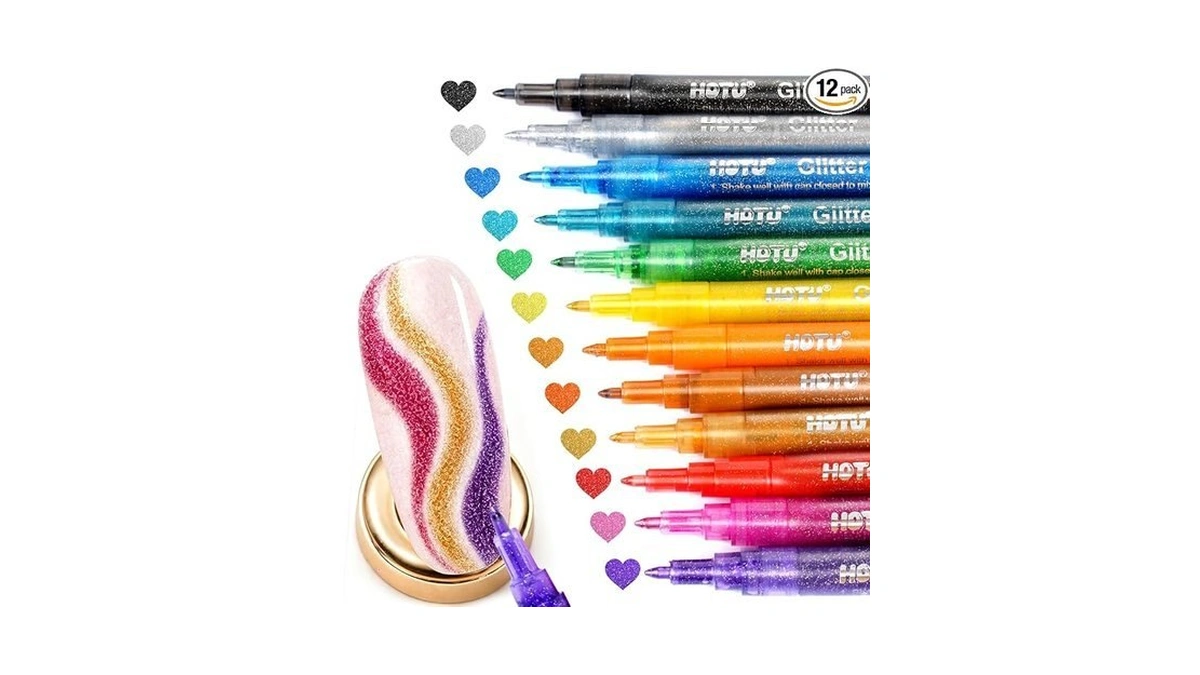 Hotu Glitter Nail Art Pens, 12 Colors