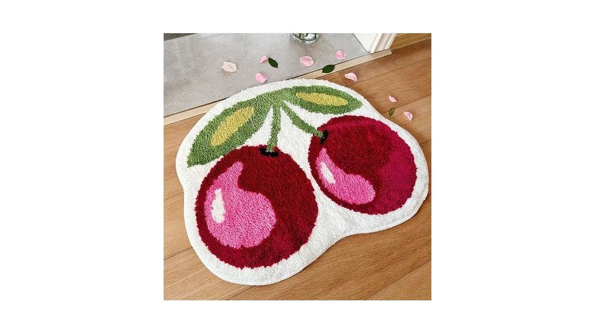 Kreapa Cherry Rug, 19.5x23.5 Inches Cherry Bath Mat For Bathroom,