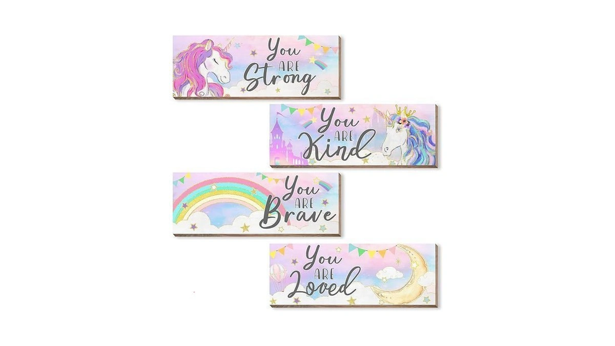 Cloverkoi Unicorn Room Decor - Rainbow Girls Bedroom Wall Art,