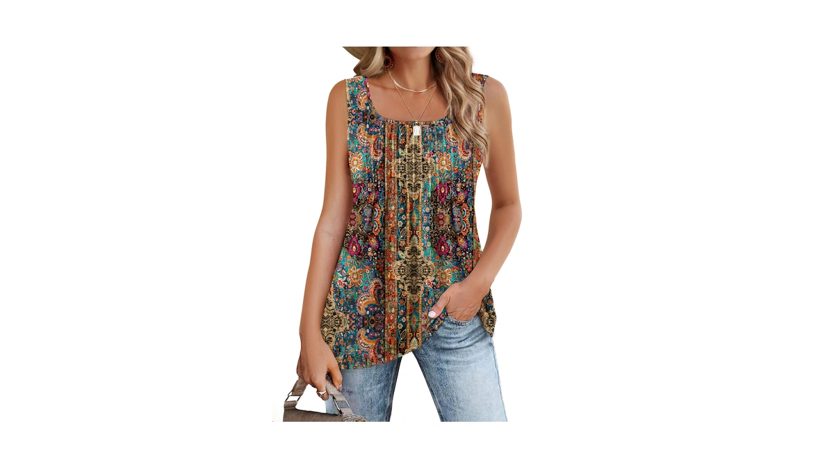 Zeagoo Womens Summer Tops Square Neck Pleated Sleeveless Fashion 2026