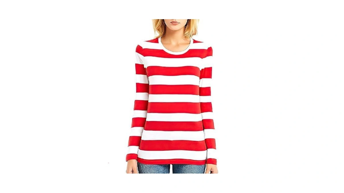 Long Sleeve T Shirt Women Wide Striped Tee Crew Neck