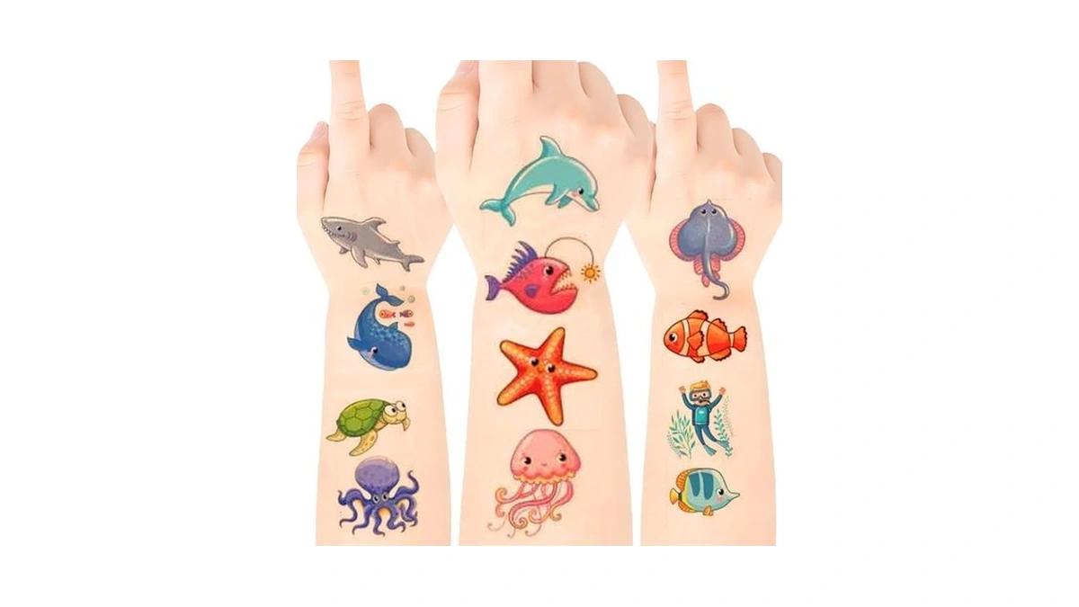 108 Pcs Ocean Temporary Tattoos For Kids, 9 Sheets Waterproof