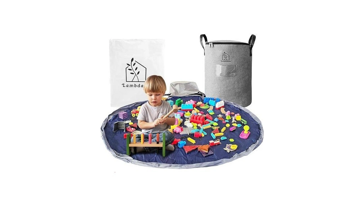 Portable Toy Storage Basket & Play Mat With Pocket Label