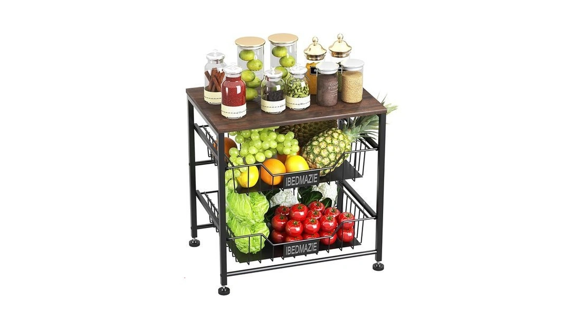 Ibedmazie Metal Storage Organizer With Drawers,fruit Basket For Kitchen,3 Tier