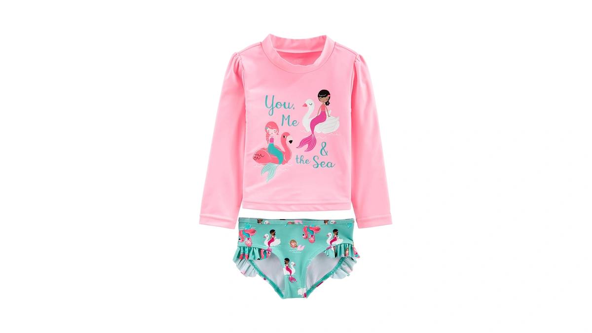 Simple Joys By Carter's Baby Girl's 2-piece Rashguard Set Swimwear,