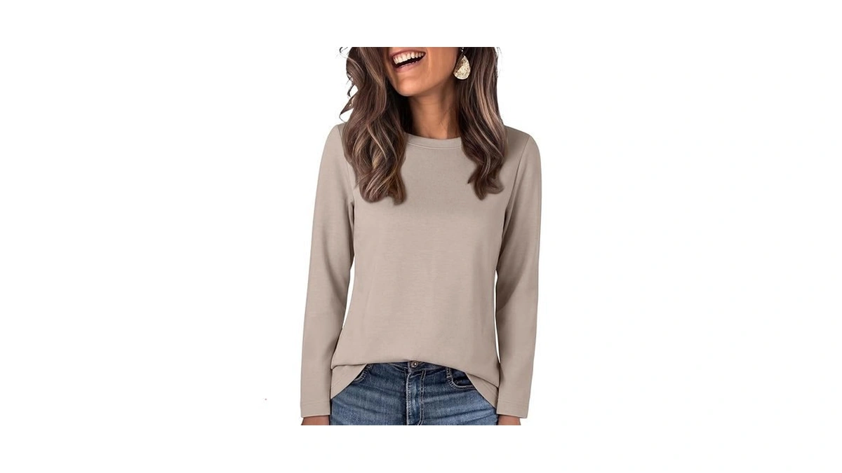 Anrabess Long Sleeve Shirts For Women,soft Stretchy Wrinkle-free Tops,casual Crew
