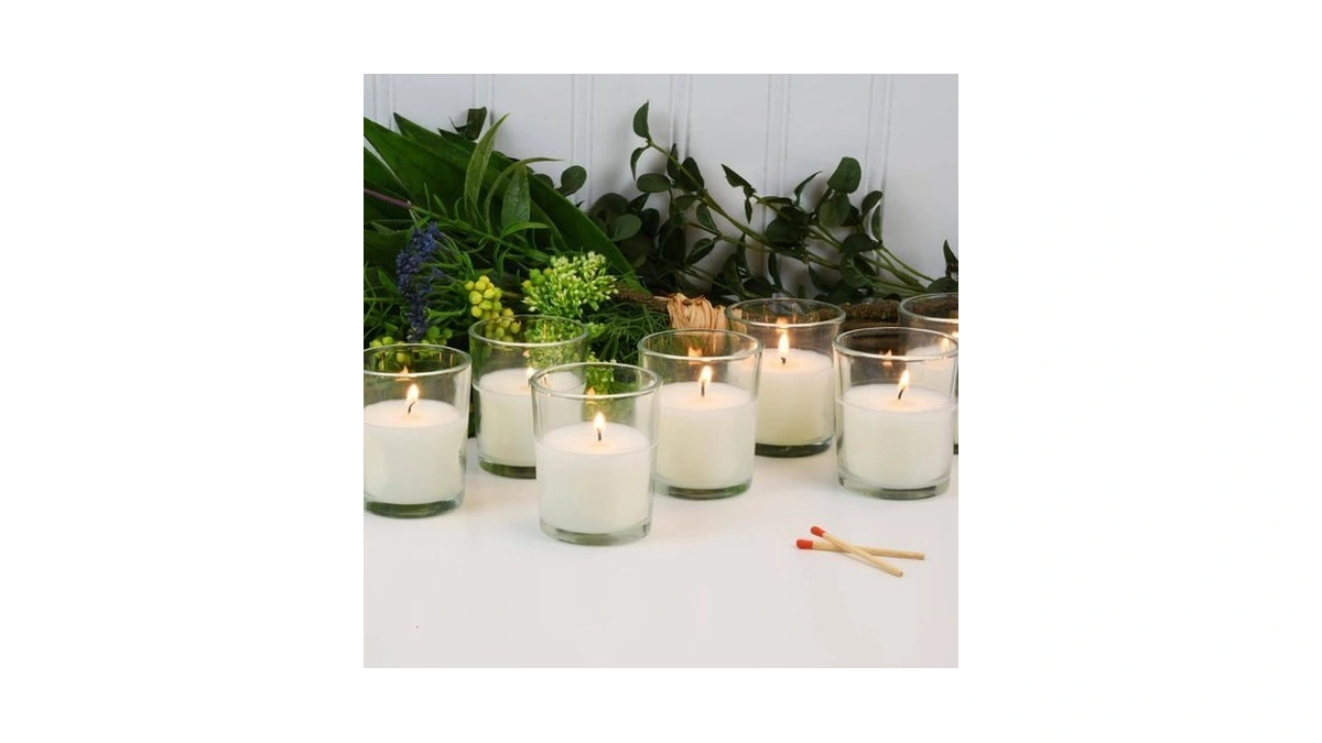 Lumabase Votive Candles In Clear Glass Holders - Set Of