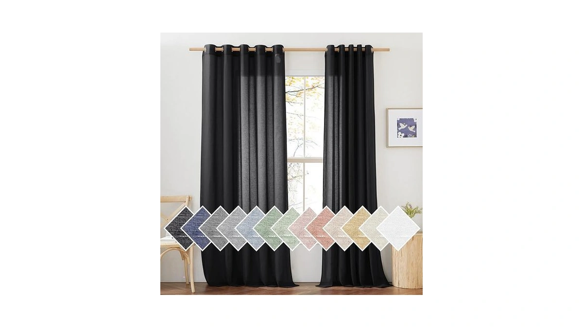 Nicetown Linen Sheer Black Curtains For Boys Room, Grommet Semi