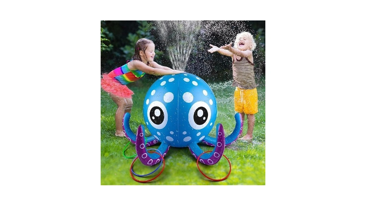Sprinkler For Kids Inflatable Octopus Water Toys With 6 Rings,