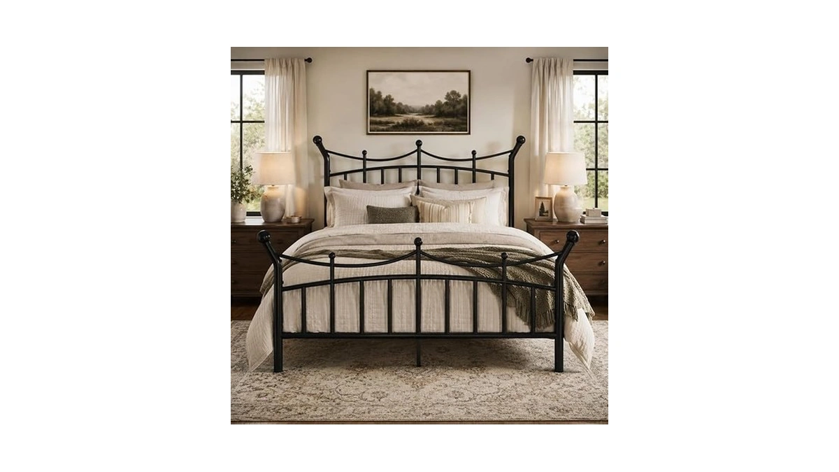 Sha Cerlin 14 Inch Full Size Metal Bed Frame, Victorian