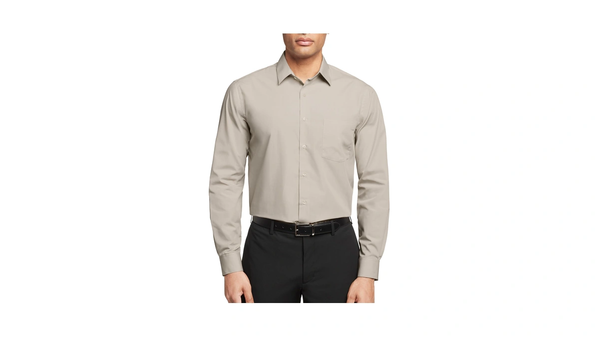 Van Heusen Men's Dress Shirt Regular Fit Poplin Solid, Stone,