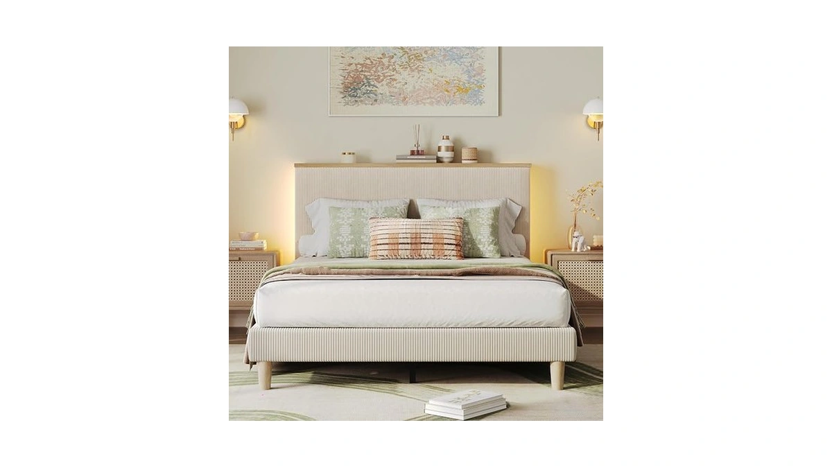 Bestier Queen Bed Frame With Adjustable Headboard & Led Lighting,