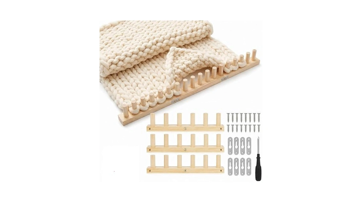 48'' Chunky Knitting Blanket Loom, Adjustable Wood Knit Loom With