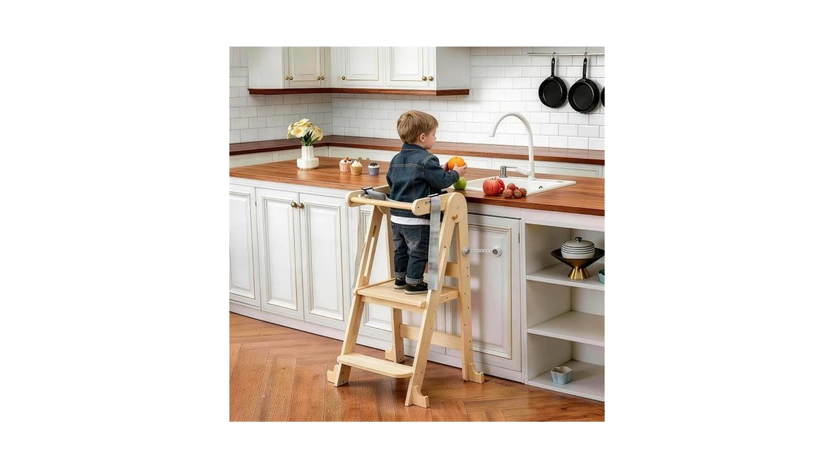 Kids Kitchen Step Stool, Folding Toddler Tower, Height Adjustable Toddler