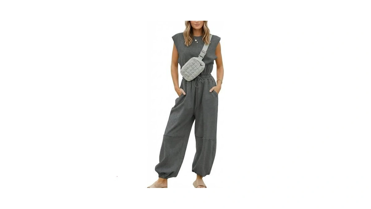 Coccko Womens Casual Jumpsuit Crewneck Cap Sleeve Long Wide Leg