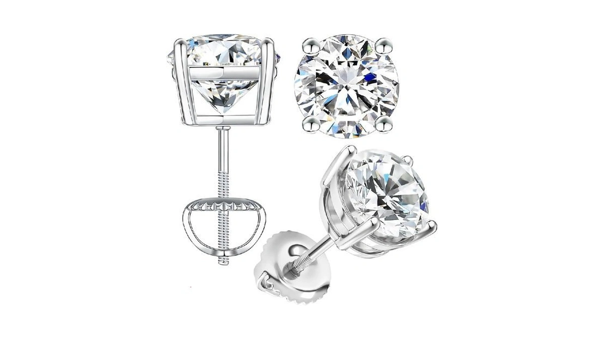 1carat Moissanite Earrings S925 Sterling Silver Screw Back Moissanite Studs