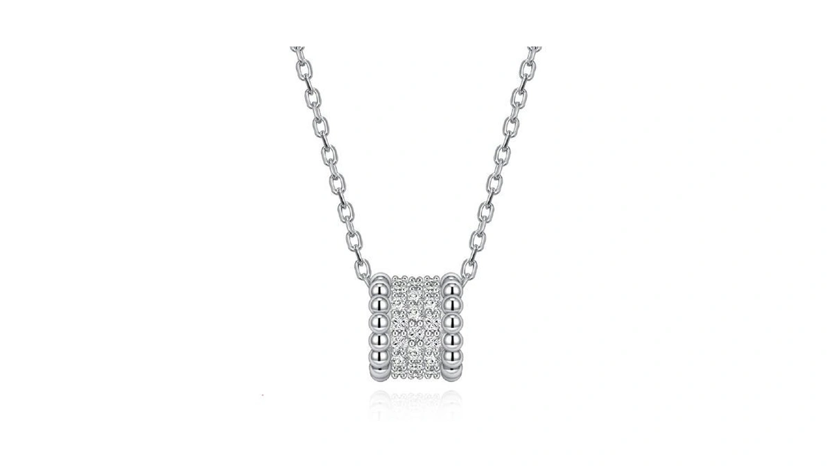 Hitlinker Moissanite Milgrain Necklace For Women, Sterling Silver 925 Column