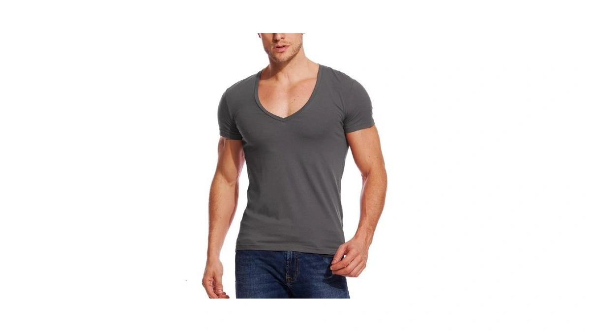 Stretch T Shirt For Men Deep V Neck Tee Muscle