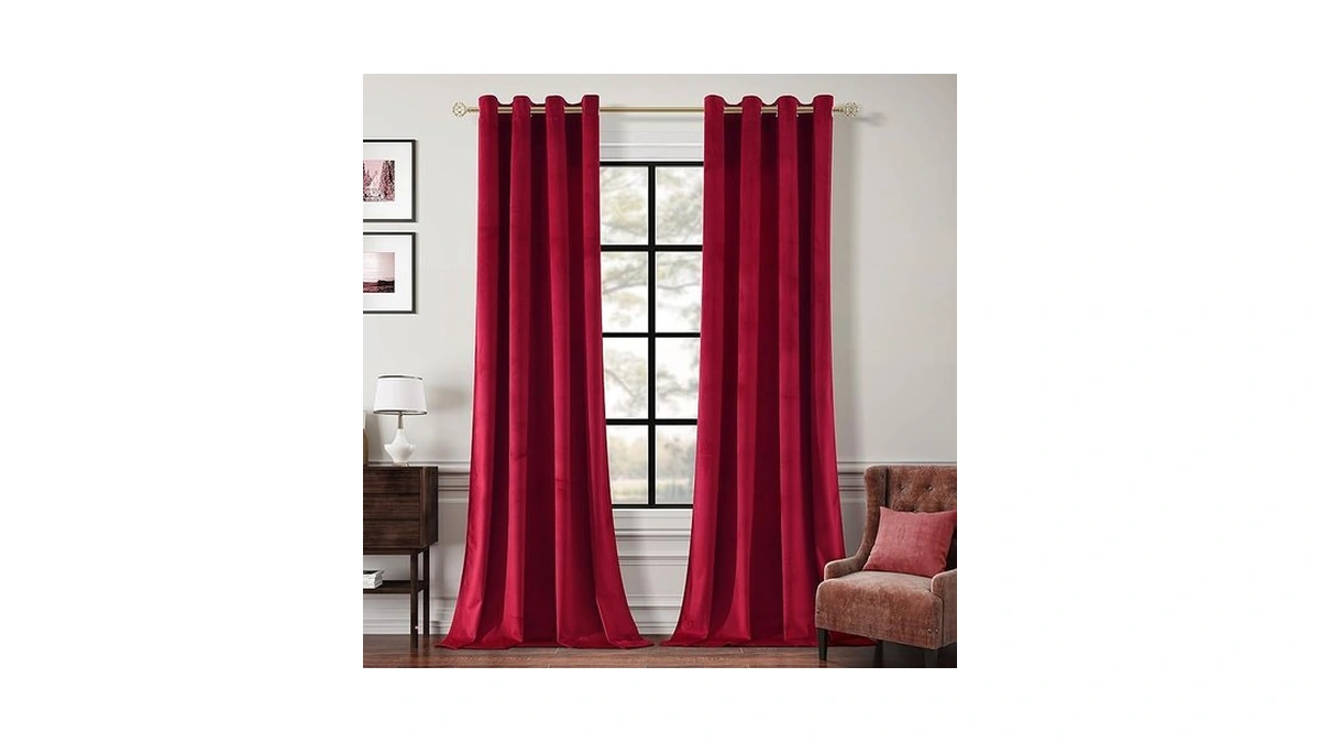 Guibaf Christmas Red Velvet Curtains 63 Inches Long Grommet Blackout