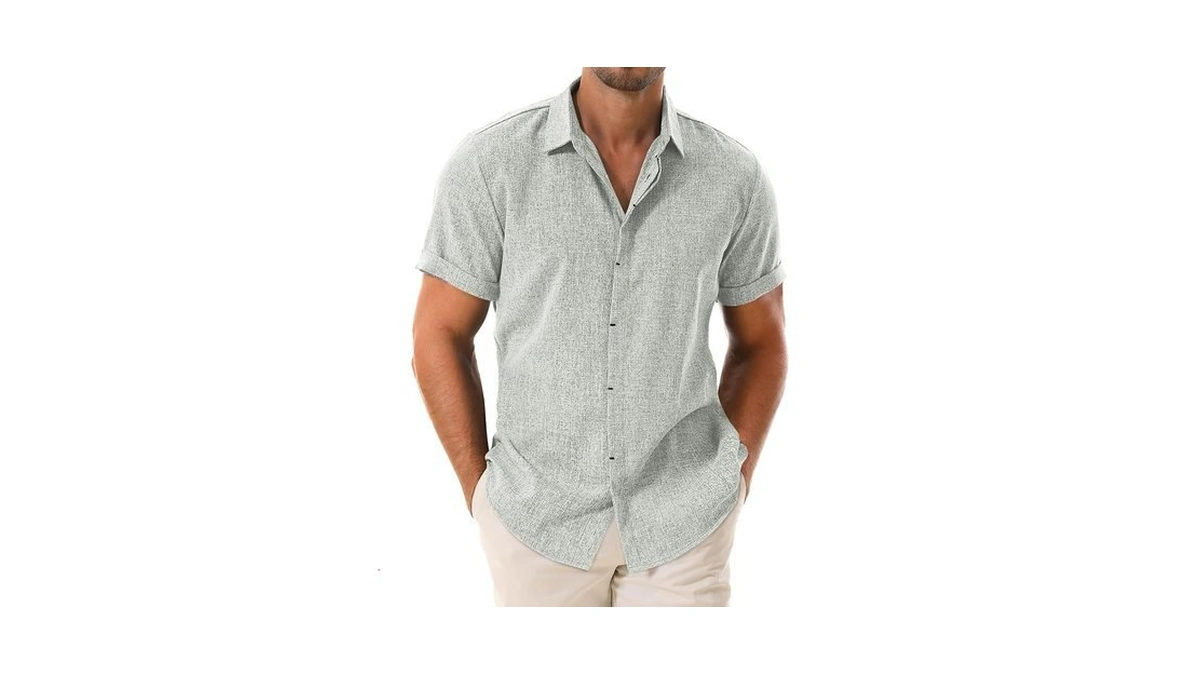 Drazivon Men's Linen Shirts Short Sleeve Button Down Shirts For