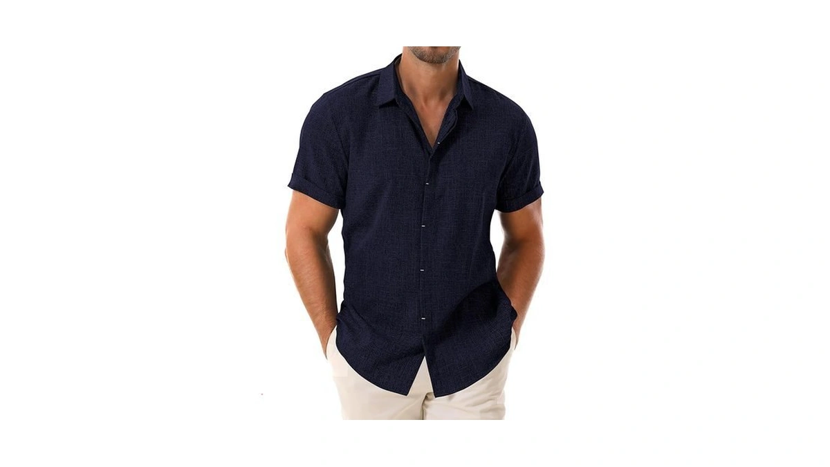 Drazivon Men's Linen Shirts Short Sleeve Button Down Shirts For