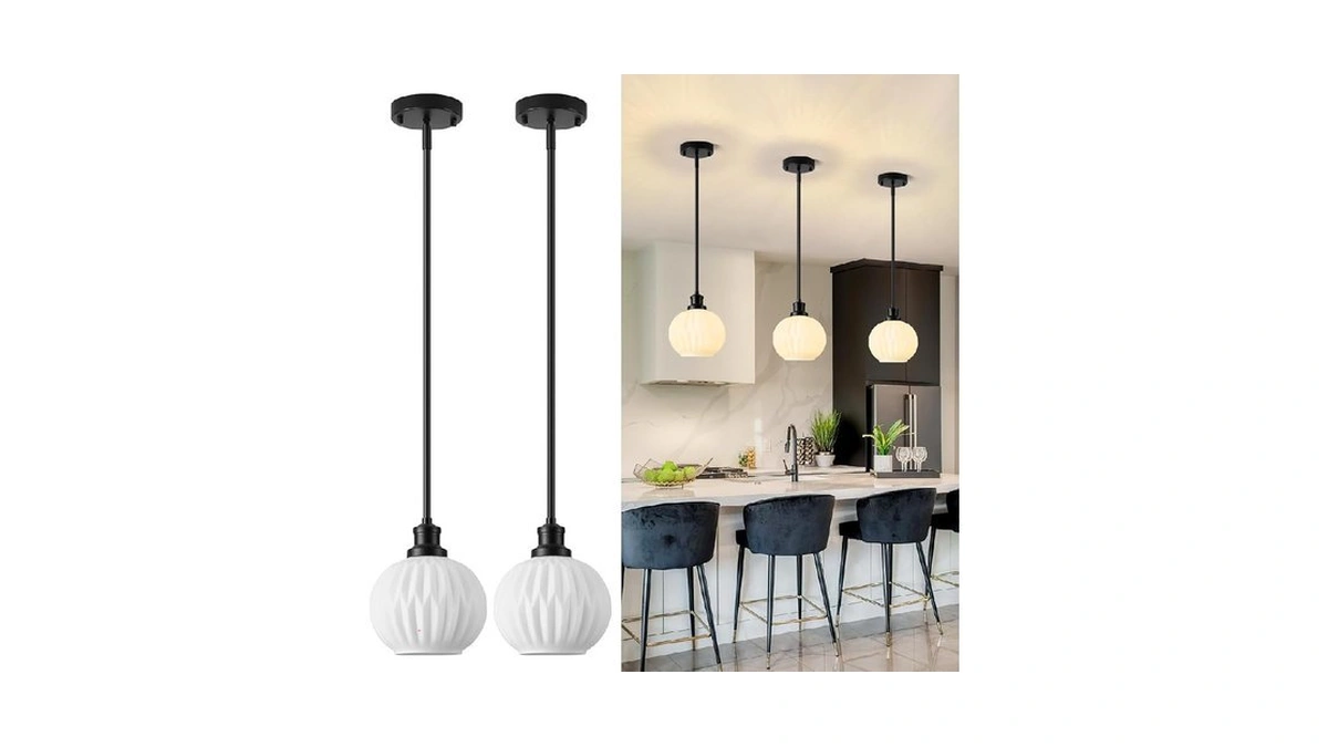 Karjearl Black Pendant Lights Kitchen Island 2 Pack, 7.3" Milk